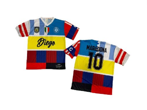 c1 SUPER T-SHIRT maglia meta' argentina, meta' buitoni , poliestere maradona  tifoso del NAPOLI DIEGO con autografo stampato, taglie adulti e bambini  omaggio PORTACHIAVI – Blu Super Shop